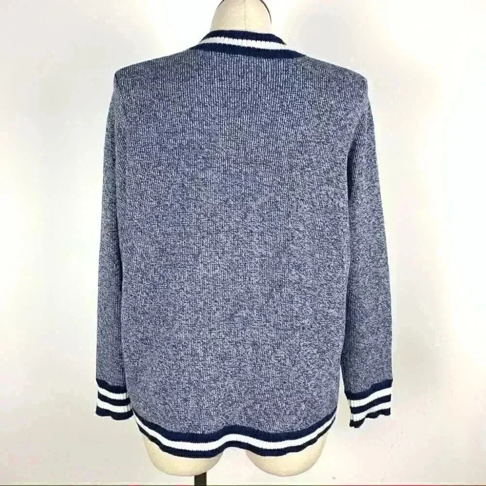 C Wonder Womens sweater size 1X blue white button down grandpa cardigan
